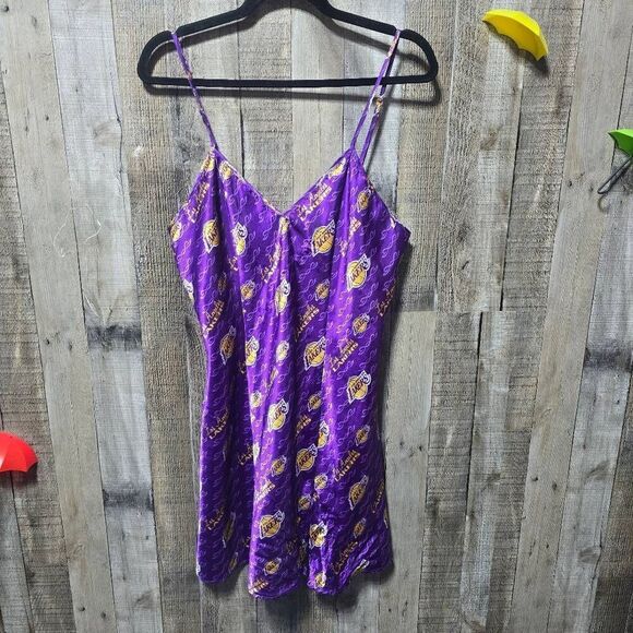 Concept Sport Vintage Y2K Purple Los Angeles Lakers Basketball Satin Slip Dress - Picture 1 of 3